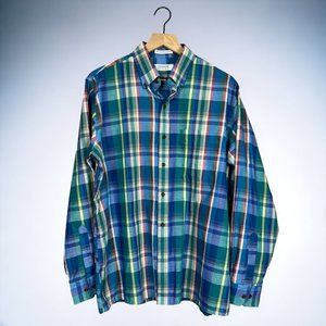 Arrow Sport Vintage 80s Long Sleeve Blue & Green Plaid Button Down Shirt Size L